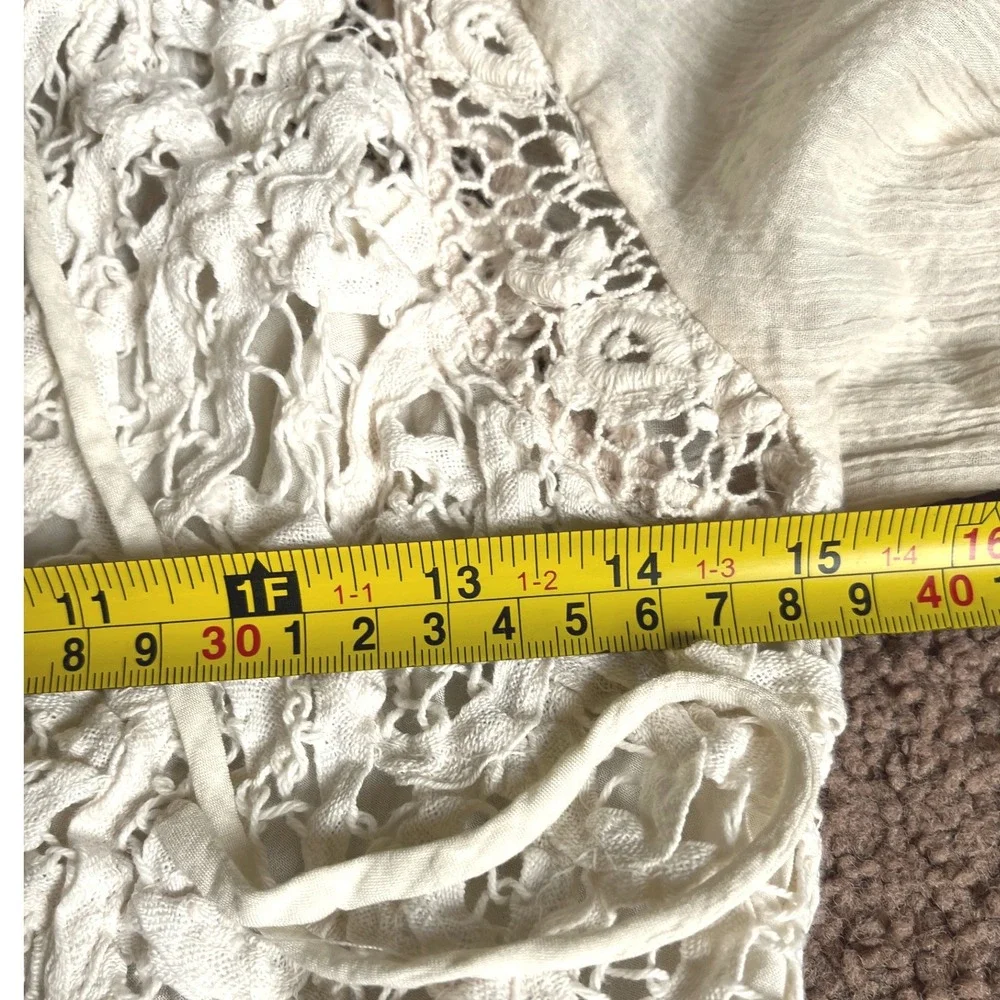 Free People Cream Lace Boho Crop Top Long Sleeve Flared Cuffs Ivory Medium